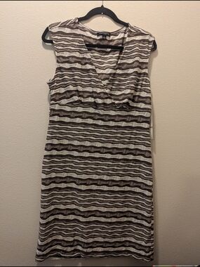NWT Sharagano Brown and Cream Striped Sleeveless Midi Dress Size 12